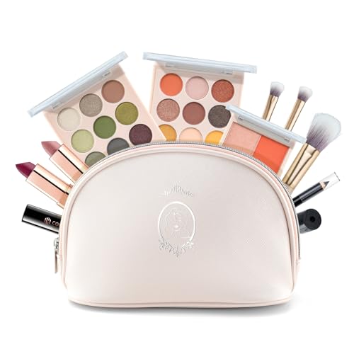 Color Nymph All In One Makeup Kit For Teens Girls  Starter Make up Set With Cosmetics Bag  Included Eyeshadow Blush Lipstick Lip Pencil Eye Pencil Brush Mascara  Travel Makeup Bag Design White